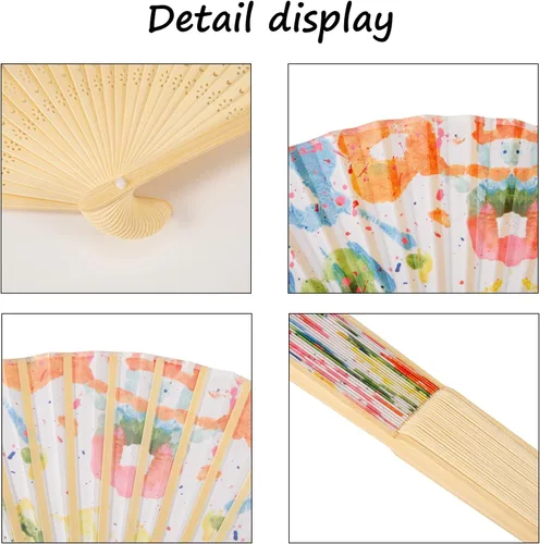 Vista 3 de Ventilador de mano plegable para mujer, plegable, chino, japonés, vintage, de mano de seda de bambú, ventilador plegable para sofocos, iglesia, EDM