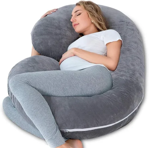 Vista 17 de INSEN - Almohada de embarazo, almohada corporal de maternidad para embarazadas, almohada de embarazo en forma de C con funda de almohada corporal