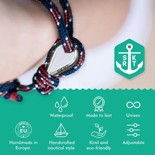 Vista 3 de Shkertik - Pulsera náutica ajustable para buscadores de aventura, pulsera de cuerda hecha a mano para hombres y mujeres, pulsera de cuerda náutica a