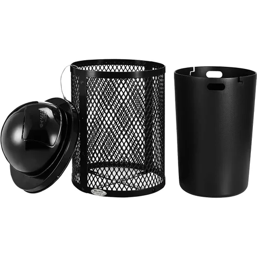 Vista 2 de Global Industrial Bote de basura comercial para exteriores de 36 galones con tapa de cúpula, forro de plástico y kit de anclaje incluido, 23-1/2