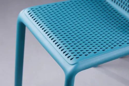 Vista 7 de CozyBlock Punch - Silla de comedor apilable perforada para interior y exterior, juego de 4 (azul turquesa)