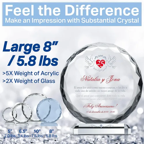 Vista 4 de Regalo de cristal personalizado para aniversario de plata para pareja, con nombres de marido y mujer, fecha de aniversario, regalo único para pareja