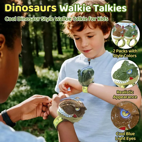 Vista 2 de Vvinca Walkie Talkies de dinosaurio para niños, paquete de 2 – Juguetes de juguete al aire libre para niños de 3 a 12 años, 1000 pies de largo