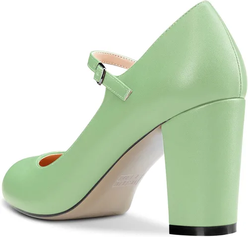 Vista 3 de HEUIVZAR Zapatos de tacón alto y grueso para mujer, estilo Mary Jane, puntera redonda, tacón medio y correa en el tobillo, zapatos de vestir