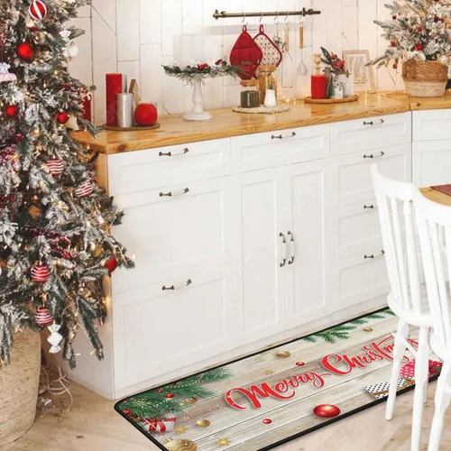 Vista 9 de 2 tapetes de cocina de Navidad para piso, tapete antideslizante para decoración de cocina, juego de alfombras de cocina antifatiga con corredor