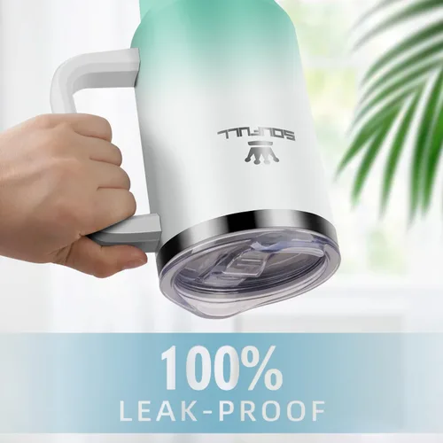 Vista 3 de Vaso de 40 onzas con asa y tapa con popote, taza de café de viaje 100% a prueba de fugas, taza aislada de acero inoxidable para bebidas frías