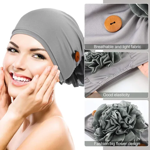 Vista 3 de 3 piezas Bouffant Cap con botones elásticos suaves flores elásticos para enfermeras