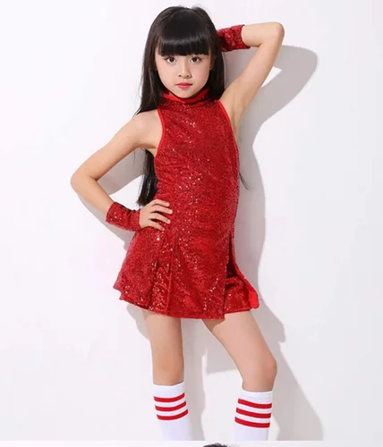 Vista 2 de LOLANTA Vestido de baile de lentejuelas para niñas de 4 a 12 años, traje de baile de hip hop, sin mangas y pantalones cortos