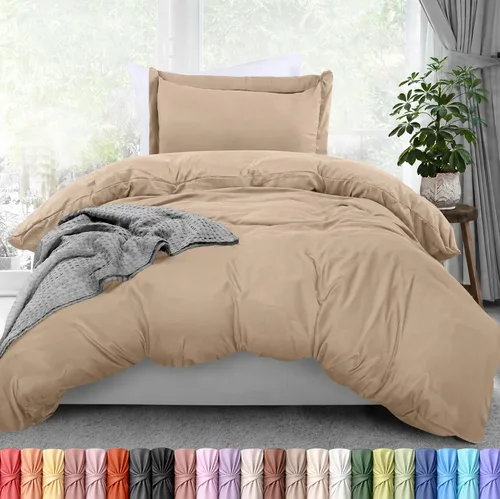 Vista 52 de Utopia Bedding Juego de funda de edredón tamaño individual - 2 piezas con cierre de cremallera - 1 funda de edredón 68X90 pulgadas y 1 funda de Beige