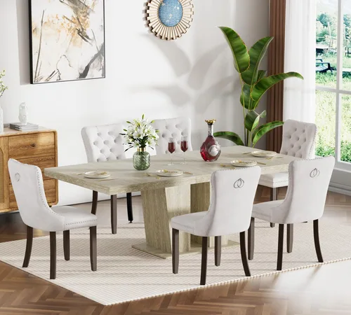 Vista 47 de Henf Juego de mesa de comedor extensible de 5 piezas para 4, 63"-79" Mesa de cocina grande extensible con 4 sillas negras acolchadas, Juego de mesa