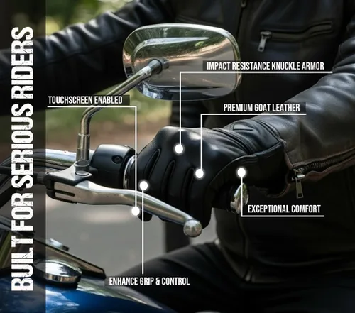 Vista 4 de COMMUTER Motorcycle Gloves Premium Leather for Men Motorbike Riding Gloves
