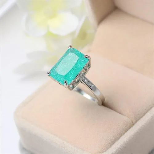 Vista 5 de 925 Sterling Silver Saudi Star Ice Zircon Ring Green Gemstone Ring Square Cut CZ Diamond Ring Eternity Engagement Wedding Band Ring Promise Ring for