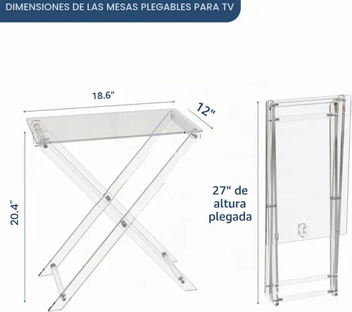 Vista 5 de Bandeja de TV plegable de acrílico, mesa plegable para muebles modernos y pequeños, mesa auxiliar para sala de estar, dormitorio, cocina, mesa