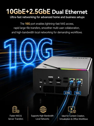 Vista 6 de GMKtec T2S AI Mini PC Intel Ultra X7 358H (Beat 285H /HX370) Arc B390