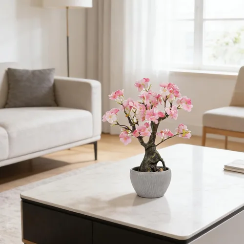 Vista 4 de KAIRNE Maceta floral de cerezo rosa artificial, 15.7 pulgadas de alto, plantas falsas de bonsái, plantas de imitación de flores, ramas decorativas