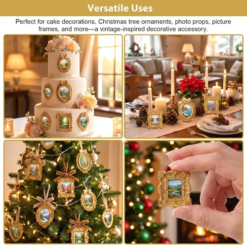 Vista 3 de 12 Pcs Vintage Mini Gold Frames, Resin Mini Picture Frames