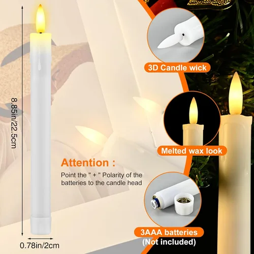Vista 6 de RaceGT Paquete de 6 velas cónicas sin llama, velas de ventana cónicas a pilas con temporizador remoto, candelabros LED parpadeantes sin llama