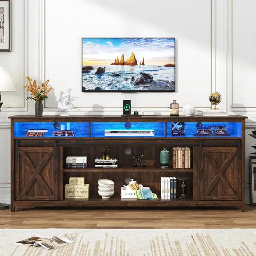 Vista 13 de Soporte de TV LED Estilo Casa de Campo para TVs de 65 pulgadas, Centro de Entretenimiento Rústico Soportes de Gabinete de TV con Tomas de Corriente
