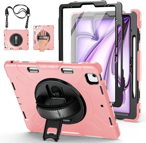 Vista 23 de Funda para iPad Pro 11 M5 2025/M4 2024: Funda protectora para iPad Pro de 11 pulgadas 5ª generación con protector de pantalla, soporte, asa y correa
