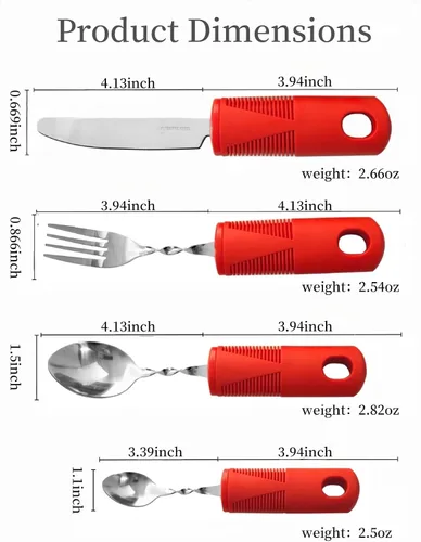 Vista 4 de Special Supplies - Utensilios adaptativos (juego de cocina de 4 piezas) con peso, asas antideslizantes para temblores de manos, artritis, Parkinson