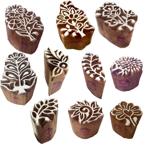 Vista 20 de Sellos de impresión de arcilla Arty Crafty pequeños bloques de madera con forma floral (juego de 10) Htag2101