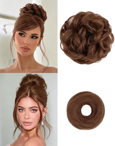 Vista 9 de 2 piezas de cabello desordenado moño sintético extensiones de moño Caoba