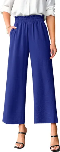Vista 2 de Febriajuce Pantalones de pierna ancha para mujer, elásticos, de cintura alta, pantalones palazzo, holgados, casuales, para verano, playa, pantalones