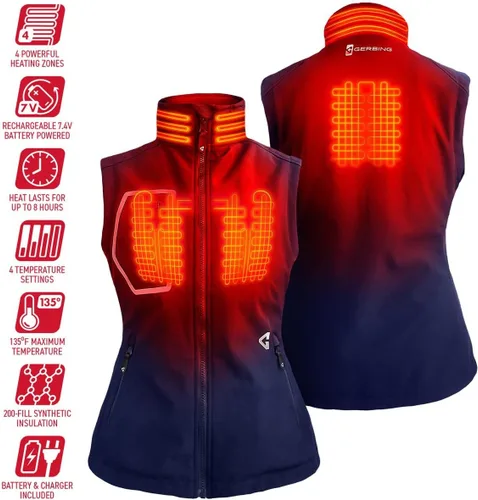 Vista 5 de Gerbing 7V Torrid 2.0 Softshell Chaleco para mujer, funciona con pilas, 8 horas de tiempo de funcionamiento