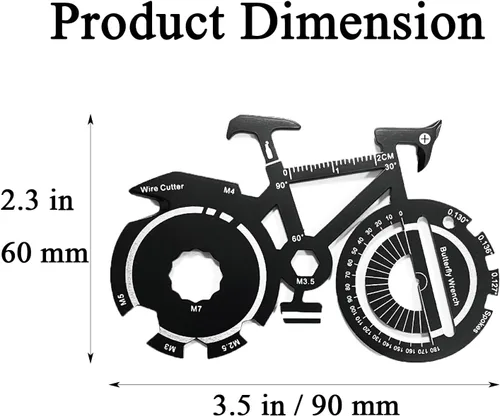 Vista 2 de 1 tarjeta multiherramienta 20 en 1 con forma de bicicleta, herramienta de bolsillo multiusos para supervivencia deportiva al aire libre