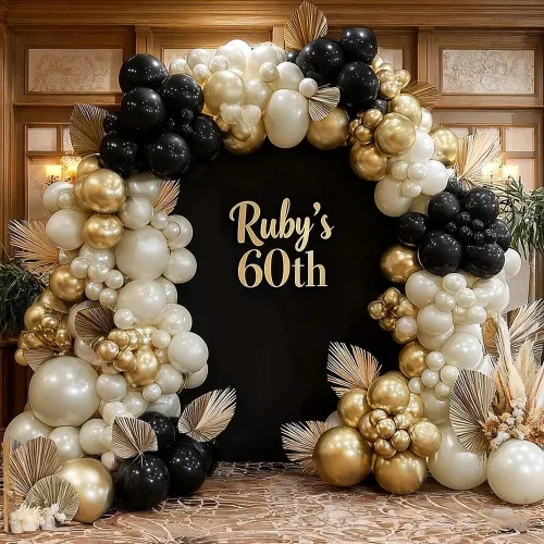 Vista 8 de Guirnalda de globos de oro blanco y negro, doble relleno, globos de color arena perla, champán, crema, beige, kit de arco de globos para Halloween