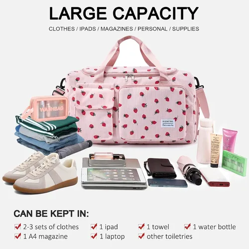 Vista 137 de Pequeña bolsa de gimnasio para mujer, bolsa de viaje con compartimento para zapatos