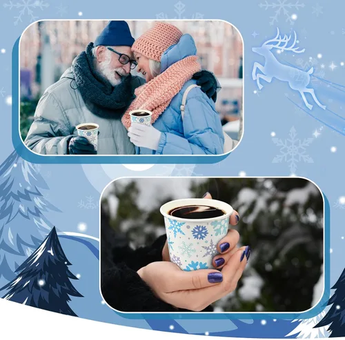 Vista 3 de 100 vasos de papel de copo de nieve de Navidad de 9 onzas, vasos de papel de Navidad, tazas de café desechables de Navidad, tazas de Navidad, vasos