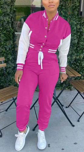 Vista 2 de Fooullaide - Chaqueta varsity para mujer con sudadera, conjunto de 2 piezas, sudadera con capucha, chaqueta de botones estilo letterman, conjunto