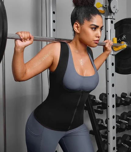 Vista 6 de GAODI Chaleco de entrenamiento de cintura para mujer, corsé delgado, camiseta sin mangas con cremallera, camisa de compresión, traje de sauna
