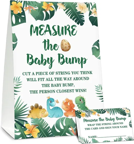 Vista 9 de DETIHO Tarjetas de juego de dinosaurio para baby shower, 1 letrero de sugerencia de nombre de bebé con 50 tarjetas de relleno, juego de fiesta
