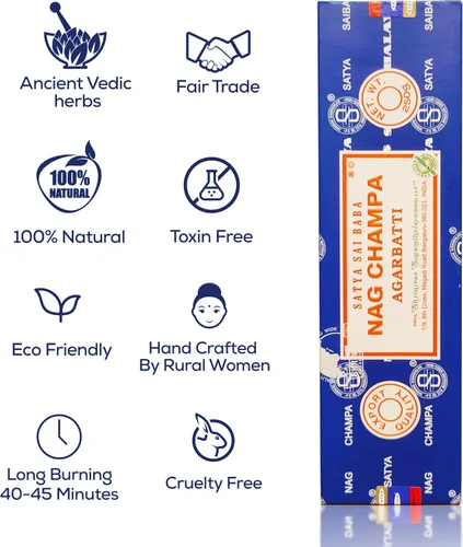 Vista 6 de Satya Nag Champa - Varillas de incienso Bangalore, paquete de 250 gm, natural, enrollado a mano, no tóxico, juego de insense Nagchampa BNG