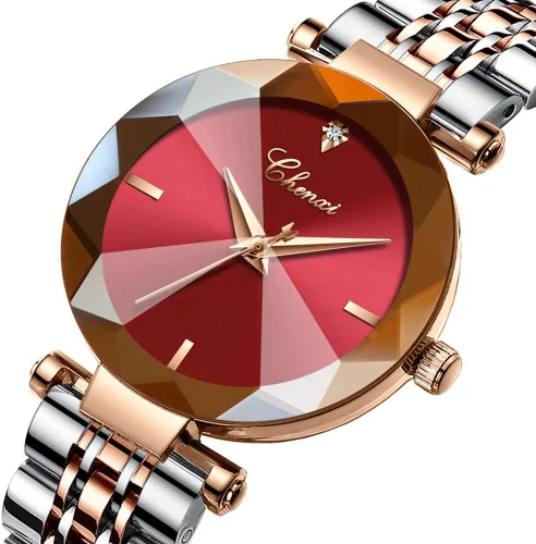 Vista 2 de SENRUD Relojes de moda para mujer, reloj de pulsera de malla de acero inoxidable de oro rosa, elegante, regalo para mujer, reloj de pulsera