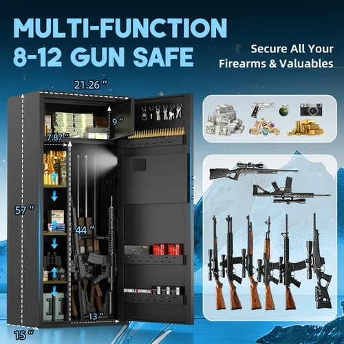 Vista 2 de Caja fuerte grande para 12-15 rifles y pistolas, gabinetes de armas para rifles y escopetas con teclado digital y modo de alarma, caja fuerte