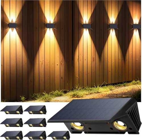 Vista 12 de Luces de valla alimentadas por energía solar, modos multicolores, luces solares para valla al aire libre IP67, luces solares de pared arriba