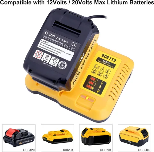 Vista 2 de DCB112 Cargador de batería de repuesto para batería de iones de litio De-Walt 12V 20V y 60V MAX DCB201 DCB200 DCB612 DCB609-2 DCB609 DCB606 DCB606-2