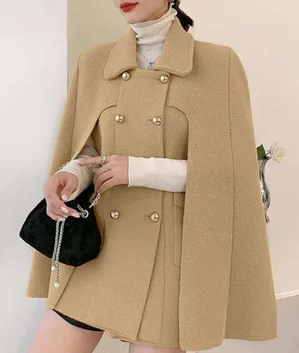 Vista 2 de CHARTOU Poncho elegante para mujer, con doble pecho, manga con abertura, mezcla de lana, capa