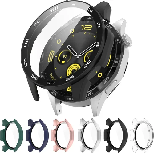 Vista 2 de Smartwatch - Funda protectora de policarbonato de cobertura completa con protector de pantalla de vidrio templado compatible con Huawei Watch GT4