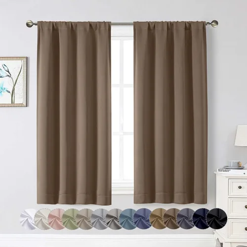 Vista 114 de Cortinas opacas para dormitorio, sala de estar, juego de 2 paneles de 54 pulgadas de largo, cortinas de oscurecimiento de habitación con aislamiento