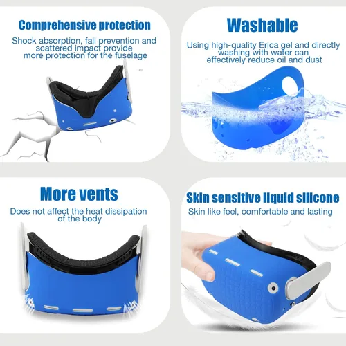 Vista 6 de VR Accessories Suitable for Oculus Quest 2VR Controller Grips CoverVR Shell CoverVR Facial Vent Interface Bracket Accessories 3-in-1 SetBlue8Pcs Set