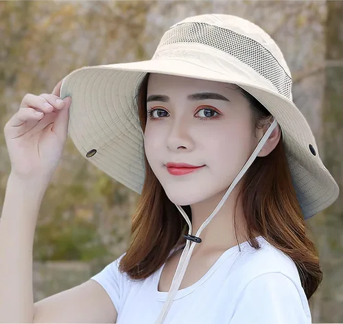 Vista 7 de Sombrero de sol al aire libre para mujer, protección solar, malla de secado rápido, UPF 50+ (tamaño ajustable)
