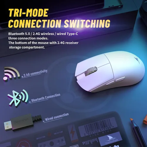 Vista 3 de Darmoshark M3s Mini 2KHz - Mouse inalámbrico para juegos, conectividad trimodo (2.4 GHz, Bluetooth, con cable), sensor de 26 KDPI, ligero 1.90 oz, 5
