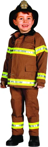 Vista 3 de Jr. Disfraz de bombero con capucha bordada, Bronceado