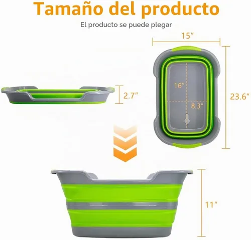 Vista 2 de Goderewild Bañera plegable multiusos para mascotas con orificio de drenaje para cachorros, perros pequeños, gatos, cesta de lavandería portátil Verde