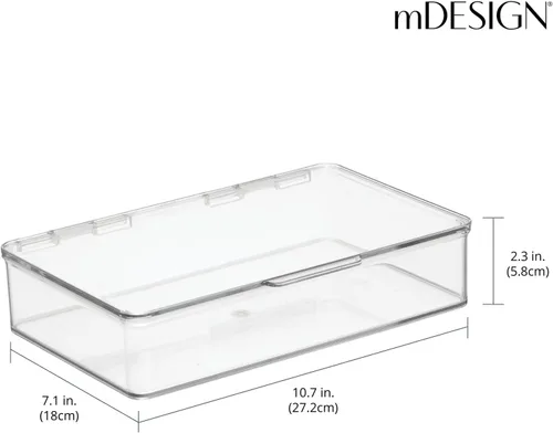 Vista 4 de mDesign Organizador de almacenamiento apilable de plástico con tapa con bisagras para baño, gabinete, cajón, debajo del fregadero, organización