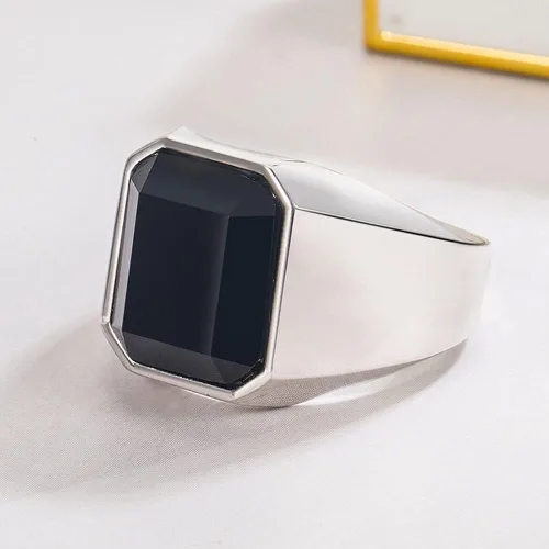 Vista 3 de Meilanduo Anillos de ónix negro para hombre plata de ley 925 anillos de piedra de ágata cuadrada vintage anillos de hombre anillo de hombre